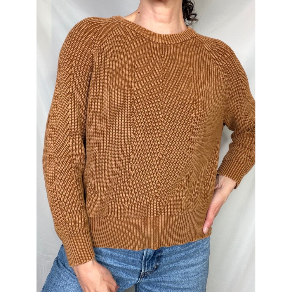 DemyLee New York Chelsea Cotton Ribbed Knit Crewneck Sweater Pecan Brown S - Picture 9 of 11